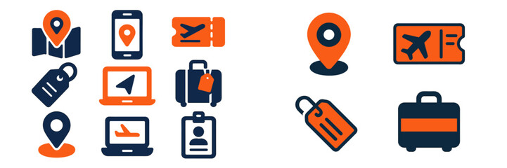 Poster - Travel planning essentials with various icons symbolizing transportation and navigation in a modern setting