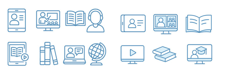 Aufkleber - Education icons representing different learning methods, including online classes and reading materials