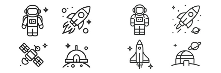 Wall Mural - Space exploration concepts with astronauts, rockets, and satellites illustrating adventures beyond Earth