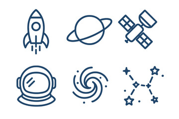 Wall Mural - rocket launching with satellite orbiting planet and astronaut in outer space surrounded by stars and