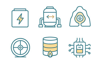 Poster - Collection of energy and technology icons illustrating power, data, and engineering concepts in a modern style