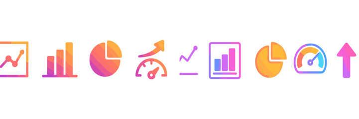 Poster - Colorful icons representing various data visualization elements and analytics concepts in a modern design setting