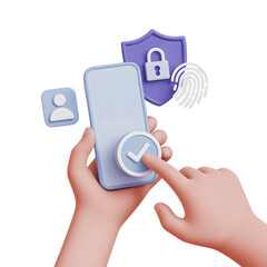 Poster - Protection of mobile data shown with a 3D render featuring a smartphone, shield, fingerprint and security lock