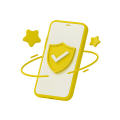 Poster - Secure mobile phone with shield and checkmark signifies advanced protection and safe application with transparent background