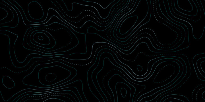 Dark futuristic background with glowing contour lines and dotted paths, resembling a topographic map. Ideal for sci-fi, tech designs, or abstract visuals with depth and navigation themes.