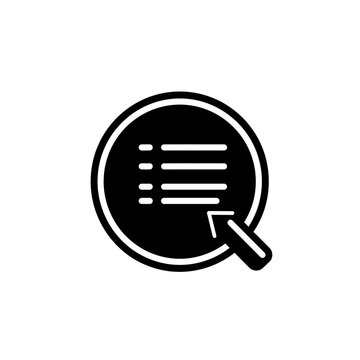 A black and white icon showing a list inside a circle with a cursor pointing at it.