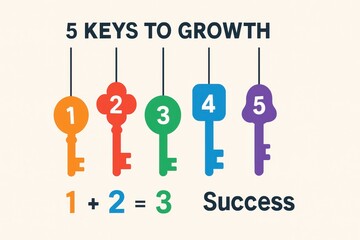 Poster - Five Colorful Keys to Growth with Equation and Success Concept Illustration