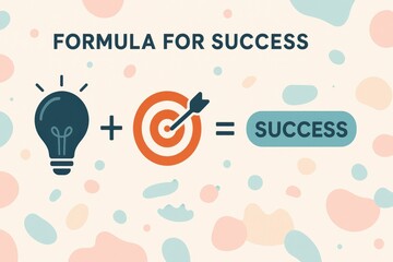 Poster - Creative Formula for Success Concept with Lightbulb, Target and Success Button Illustration