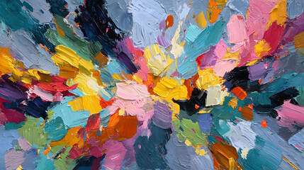 Poster - A colorful abstract painting with a rainbow of colors and shapes. The painting is full of energy and vibrancy, and it seems to be a representation of the beauty and diversity of the world