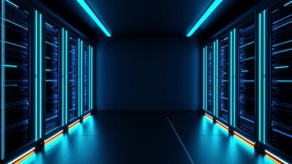 Poster - Futuristic data center with illuminated server racks and a sleek, high-tech environment