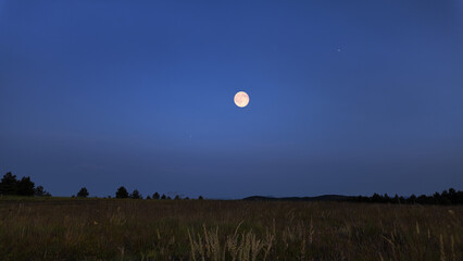 Wall Mural - full moon with stars, planets and rural countryside silhouettes.