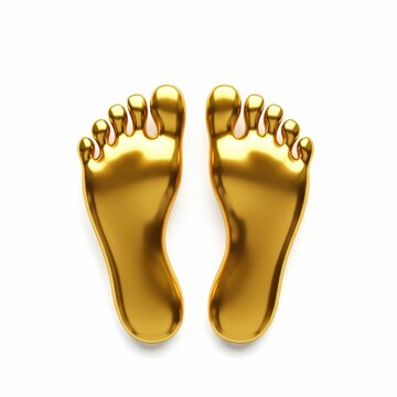 Golden Feet Pair Isolated, Barefoot, Footprint Shape, Luxury Concept