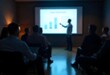 © Halim - Generative AI visual representing a business presentation with data analysis on screen in a