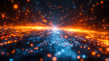 Aufkleber - Colorful cosmic explosion with fiery orange and blue particles creating a mesmerizing celestial view at night