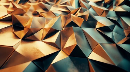 Abstract geometric background with golden and teal metallic triangles