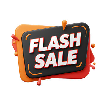 Vivid Flash Sale sign rendered in 3D with splashes of red and orange, a striking promotion for retail businesses, events and online campaigns, transparent background