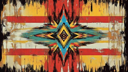 Poster - Abstract geometric pattern with vibrant colors and grunge texture