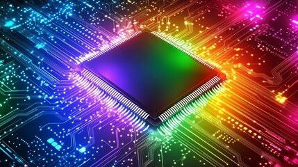 Aufkleber - Colorful Circuit Board with Microchip Represents Cutting-Edge Technology
