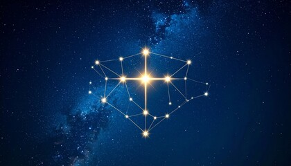 Poster - Abstract Cross-Shaped Constellation in Night Sky with Starry Background