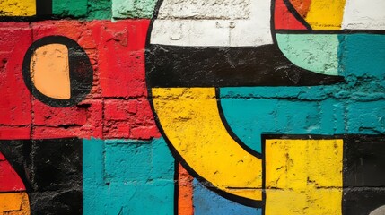 Aufkleber - Colorful Geometric Graffiti Art on Brick Wall in Urban Landscape