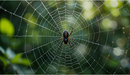 spider on web image in blur background