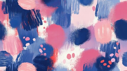 Aufkleber - Abstract Painting with Pink and Blue Brushstrokes, Creating a Dynamic and Playful Composition