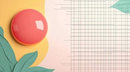 Aufkleber - Minimalist composition featuring geometric shapes, grid lines, and nature elements