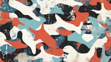 Aufkleber - Abstract Camouflage Pattern with Distressed Texture and Earthy Tones