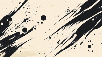 Aufkleber - Abstract monochrome illustration showcasing fluid black brushstrokes and splatters