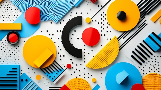 Vibrant Geometric Composition with Bold Shapes and Playful Patterns