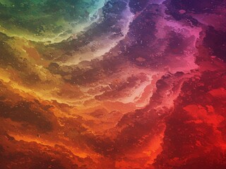 Poster - Abstract Colorful Swirl Nebula:  Fiery Red, Orange, and Green Hues, Textured Digital Painting Background