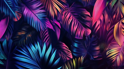 Poster - Vibrant Tropical Foliage in Neon Hues for Bold and Modern Designs