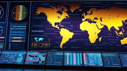 Aufkleber - High-tech command center with world map display, monitors showing data, and futuristic design