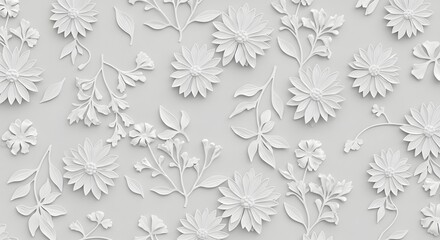 Poster - An elegant white floral pattern with embossed flower design
