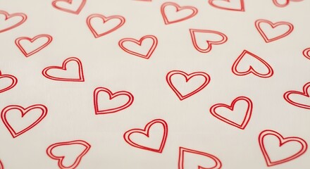 Poster - A pattern of red outlined hearts on a light colored surface