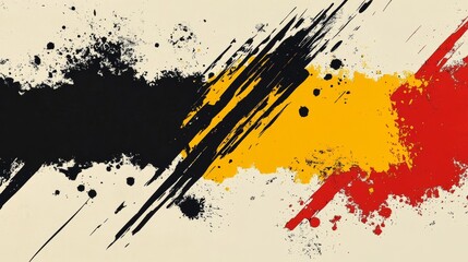 Aufkleber - Dynamic abstract painting featuring bold brushstrokes in black, yellow, and red