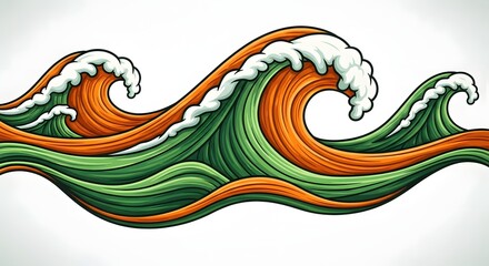 Poster - Illustration of stylized waves with green and orange colors