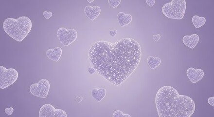 Poster - Floating purple glitter hearts on a light purple background
