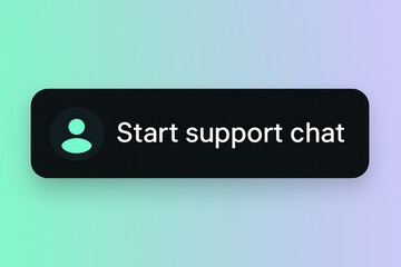 Poster - A support chat button invites users to start conversation, promising quick access to assistance. Simple icon and modern gradient background, customer support service