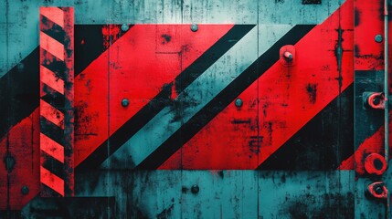 Aufkleber - Industrial textured abstract background with bold red and black stripes