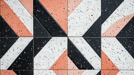Aufkleber - Trendy Terrazzo Tiles with Geometric Patterns in Black White and Coral