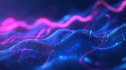 Poster - Abstract futuristic background with a glowing digital wave and bar graph. Data science or technology. Business stock world economy. Abstract digital financial graph. Futuristic technology