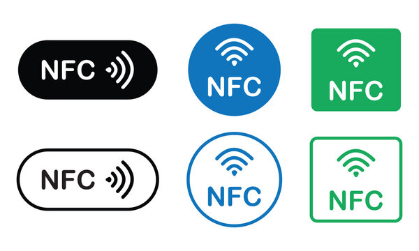 NFC payment icon set. Smart payment nfc sign, silhouette symbol website logo design. NFC icon fill and outline symbol isolated on white background. Vector illustration.
