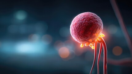 Poster - UTI symptoms and bladder scan concept. A close-up view of a glowing cell highlighting intricate details.