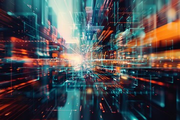 Fototapete - Abstract technology background with glowing lines flowing in perspective, suitable for technology, digital and computer graphics projects