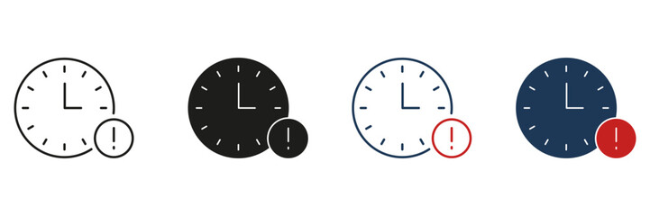 Fototapete - clock with exclamation mark line and solid icon set. time management, urgency, and deadline alert sy