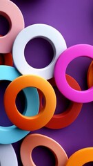 Poster - A colorful array of circles on a purple background. The circles are of different sizes and colors, creating a visually interesting and dynamic composition. Scene is playful and vibrant