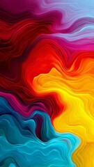 Poster - A colorful abstract painting with a yellow and blue swirl. The painting is full of vibrant colors and has a dynamic, energetic feel to it. The colors seem to be swirling and blending together