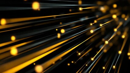 Poster - A black and yellow image of a bright light with many small yellow dots. The image has a sense of movement and energy, as if it is a burst of light or a flash of light