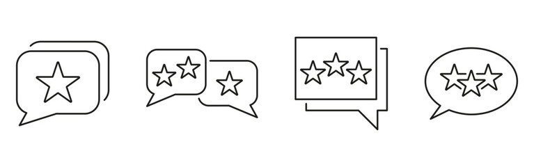 Aufkleber - Speech Bubble With Stars Line Icon Set. Customer Feedback, Rating, And Review Outline Symbol Collection. Communication And Evaluation Concept. Isolated Vector Illustration